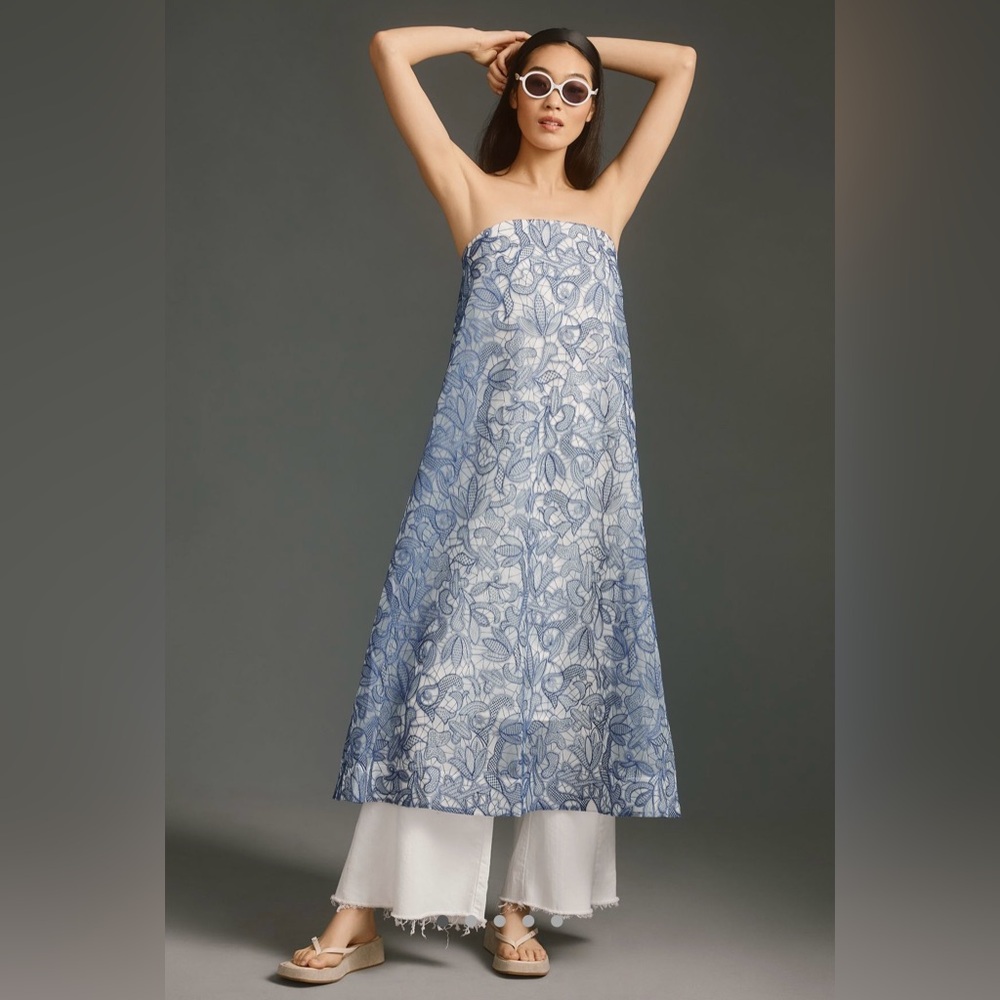 Anthropologie Strapless Embroidered Lace Midi Dress